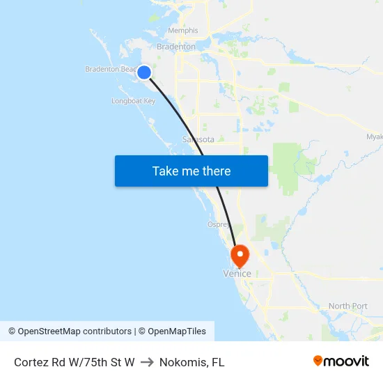 Cortez Rd W/75th St W to Nokomis, FL map