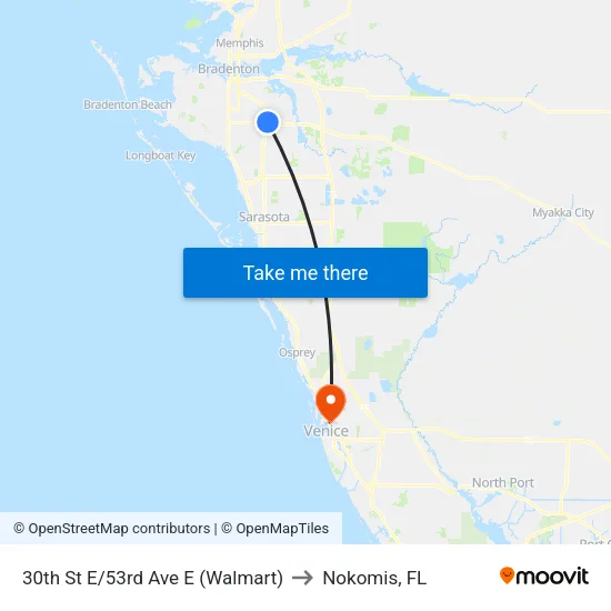 30th St E/53rd Ave E (Walmart) to Nokomis, FL map