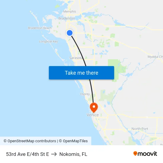 53rd Ave E/4th St E to Nokomis, FL map