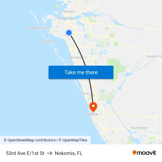 53rd Ave E/1st St to Nokomis, FL map