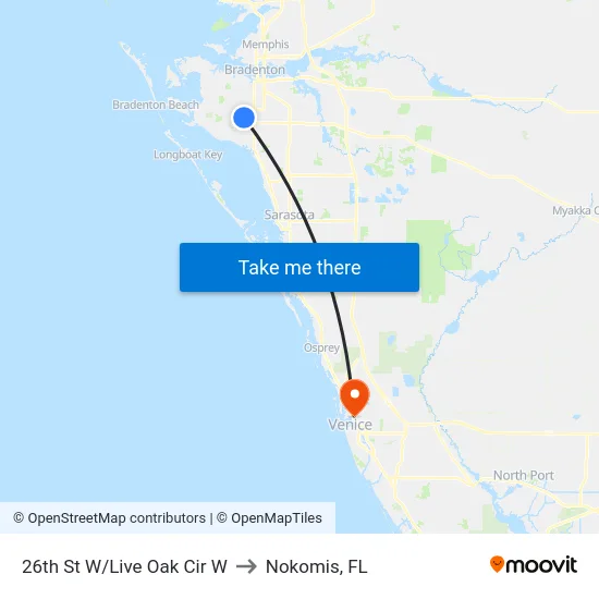 26th St W/Live Oak Cir W to Nokomis, FL map