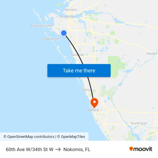 60th Ave W/34th St W to Nokomis, FL map