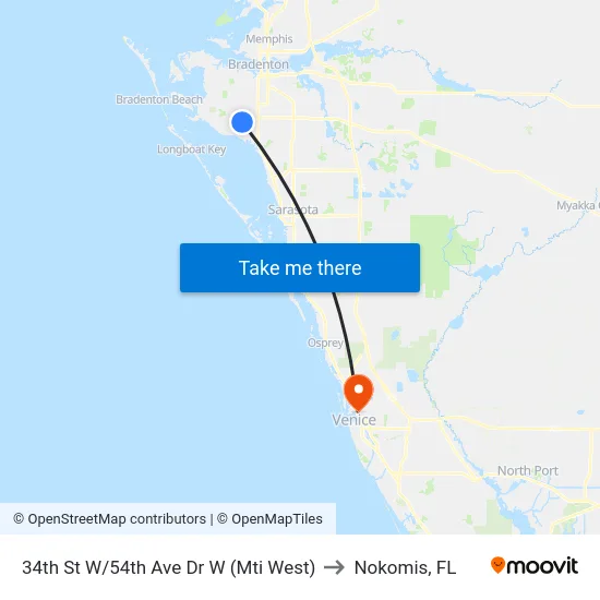 34th St W/54th Ave Dr W (Mti West) to Nokomis, FL map