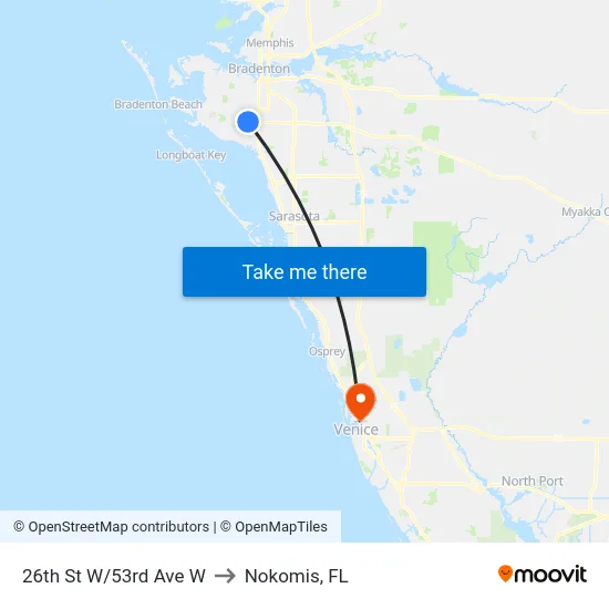 26th St W/53rd Ave W to Nokomis, FL map