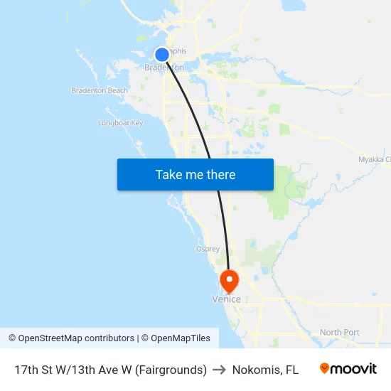 17th St W/13th Ave W (Fairgrounds) to Nokomis, FL map
