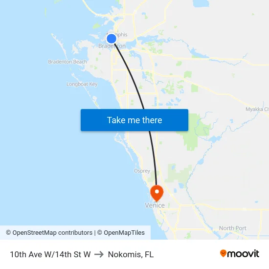 10th Ave W/14th St W to Nokomis, FL map