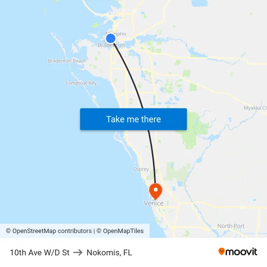 10th Ave W/D St to Nokomis, FL map