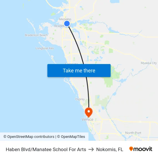 Haben Blvd/Manatee School For Arts to Nokomis, FL map
