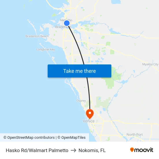 Hasko Rd/Walmart Palmetto to Nokomis, FL map