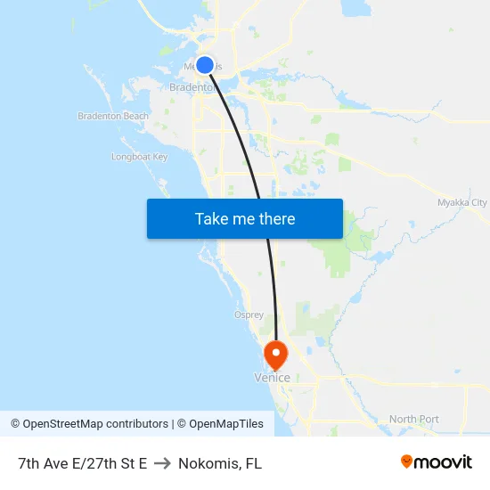 7th Ave E/27th St E to Nokomis, FL map