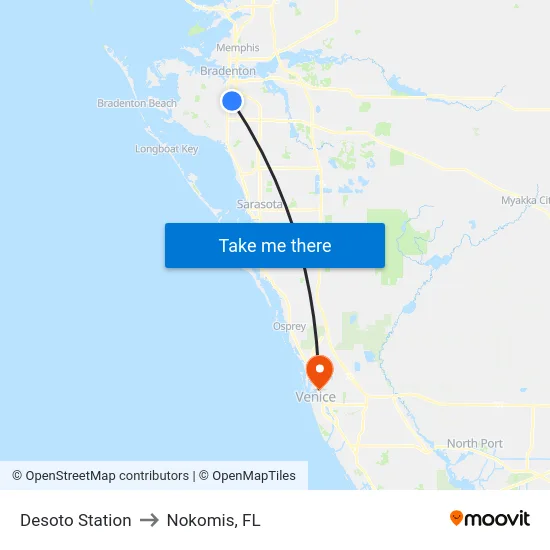 Desoto Station to Nokomis, FL map