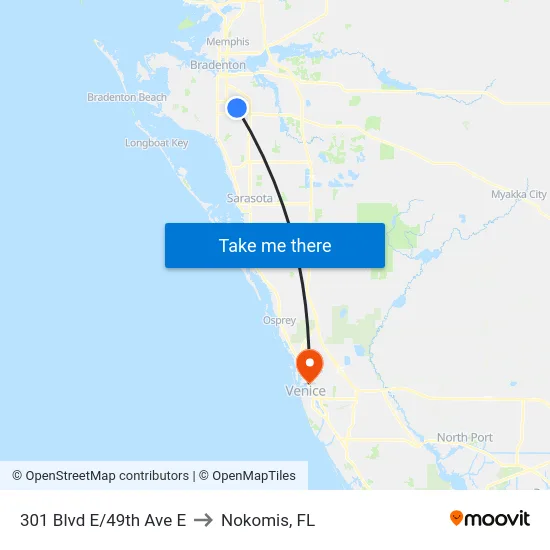 301 Blvd E/49th Ave E to Nokomis, FL map