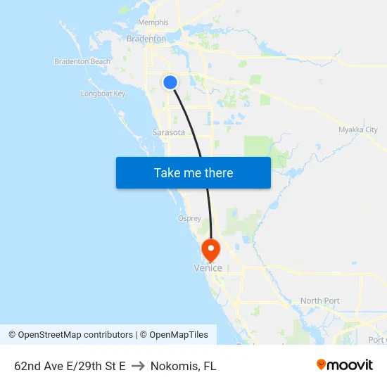 62nd Ave E/29th St E to Nokomis, FL map
