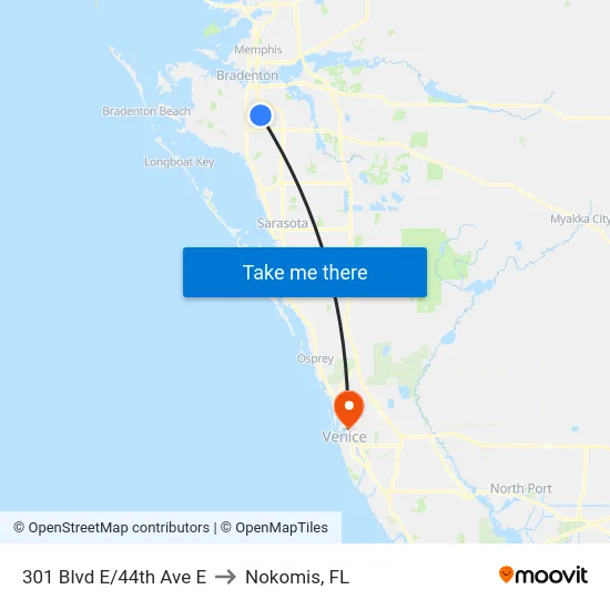 301 Blvd E/44th Ave E to Nokomis, FL map