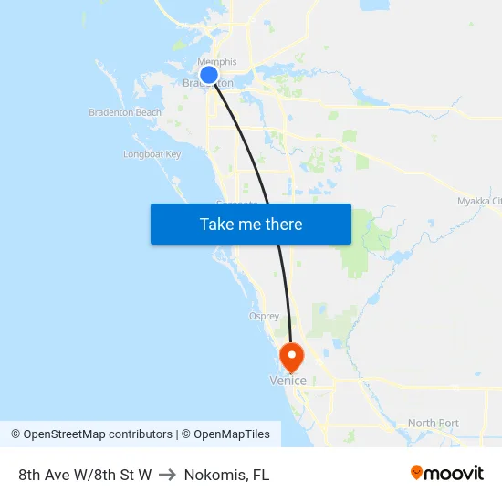 8th Ave W/8th St W to Nokomis, FL map