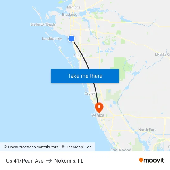 Us 41/Pearl Ave to Nokomis, FL map
