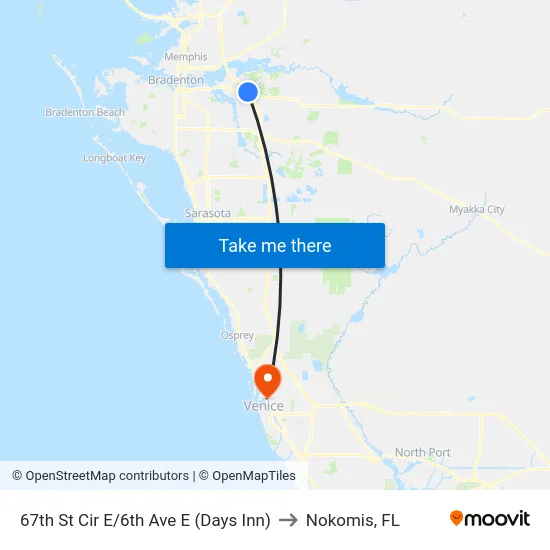 67th St Cir E/6th Ave E (Days Inn) to Nokomis, FL map