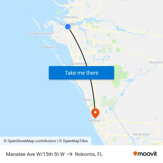 Manatee Ave W/15th St W to Nokomis, FL map