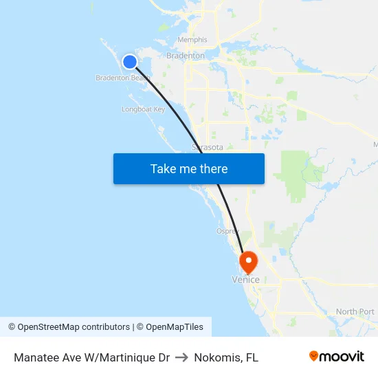 Manatee Ave W/Martinique Dr to Nokomis, FL map