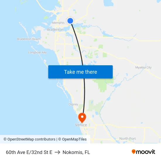 60th Ave E/32nd St E to Nokomis, FL map