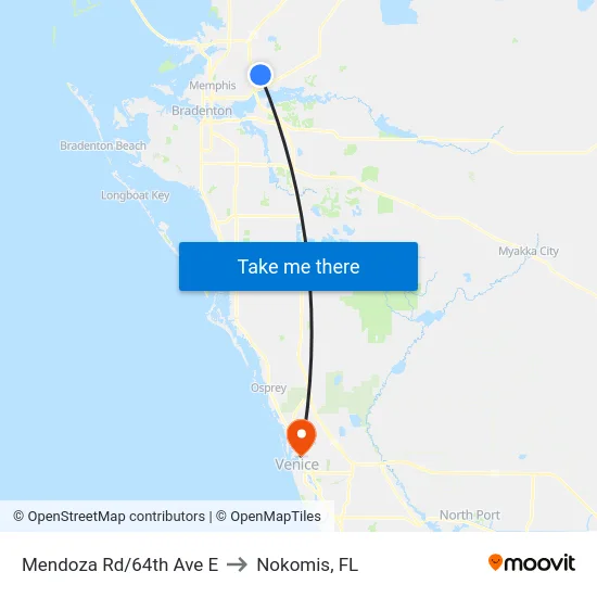 Mendoza Rd/64th Ave E to Nokomis, FL map
