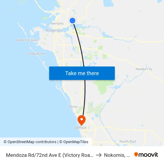 Mendoza Rd/72nd Ave E (Victory Road) to Nokomis, FL map