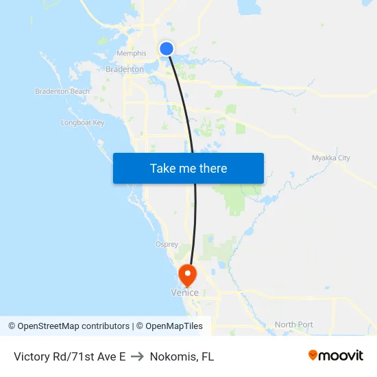 Victory Rd/71st Ave E to Nokomis, FL map