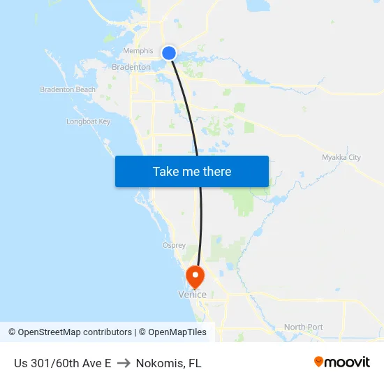 Us 301/60th Ave E to Nokomis, FL map