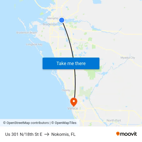 Us 301 N/18th St E to Nokomis, FL map