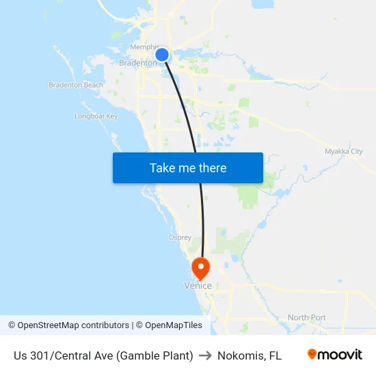 Us 301/Central Ave (Gamble Plant) to Nokomis, FL map