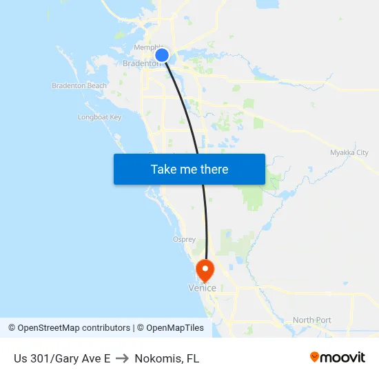 Us 301/Gary Ave E to Nokomis, FL map