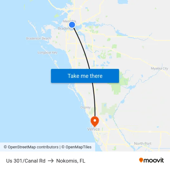 Us 301/Canal Rd to Nokomis, FL map