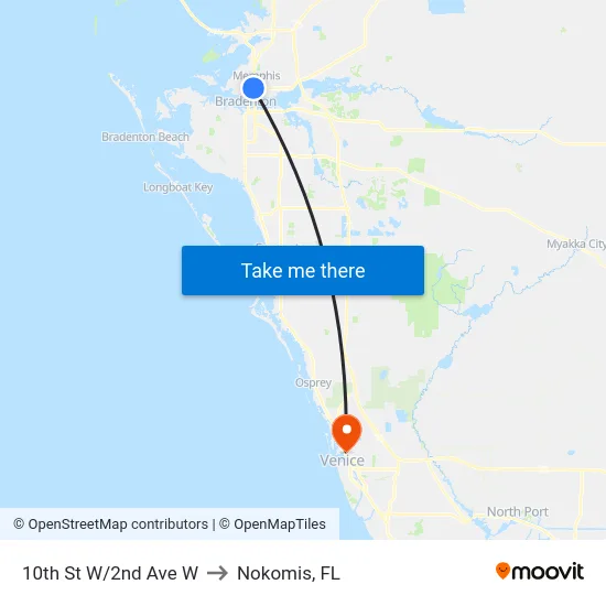 10th St W/2nd Ave W to Nokomis, FL map