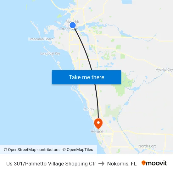 Us 301/Palmetto Village Shopping Ctr to Nokomis, FL map