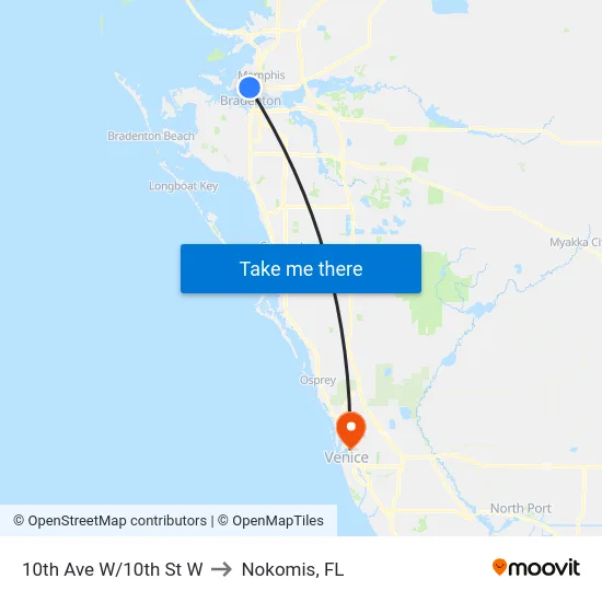 10th Ave W/10th St W to Nokomis, FL map