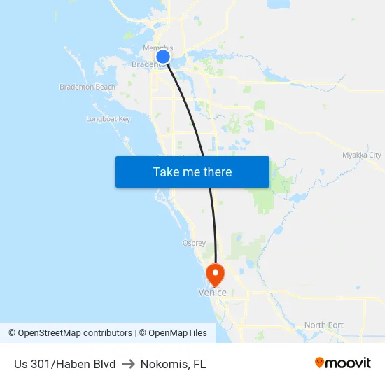 Us 301/Haben Blvd to Nokomis, FL map
