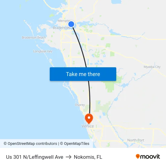 Us 301 N/Leffingwell Ave to Nokomis, FL map