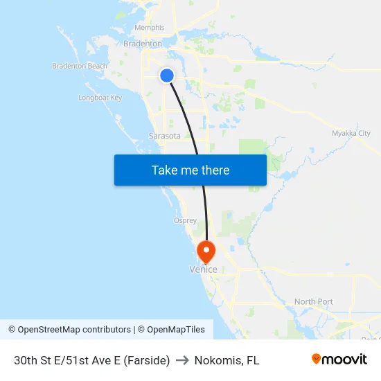 30th St E/51st Ave E (Farside) to Nokomis, FL map