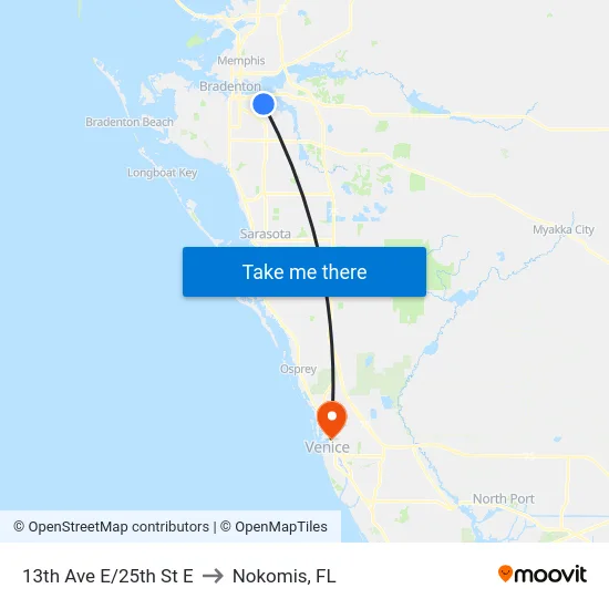 13th Ave E/25th St E to Nokomis, FL map
