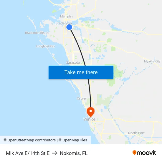 Mlk Ave E/14th St E to Nokomis, FL map