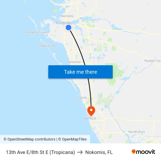 13th Ave E/8th St E (Tropicana) to Nokomis, FL map