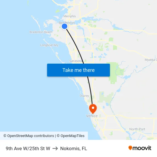 9th Ave W/25th St W to Nokomis, FL map