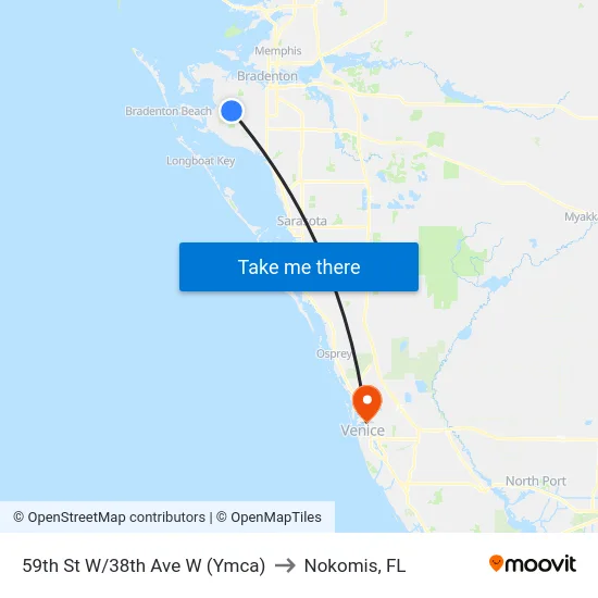 59th St W/38th Ave W (Ymca) to Nokomis, FL map