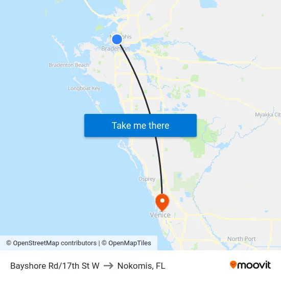 Bayshore Rd/17th St W to Nokomis, FL map