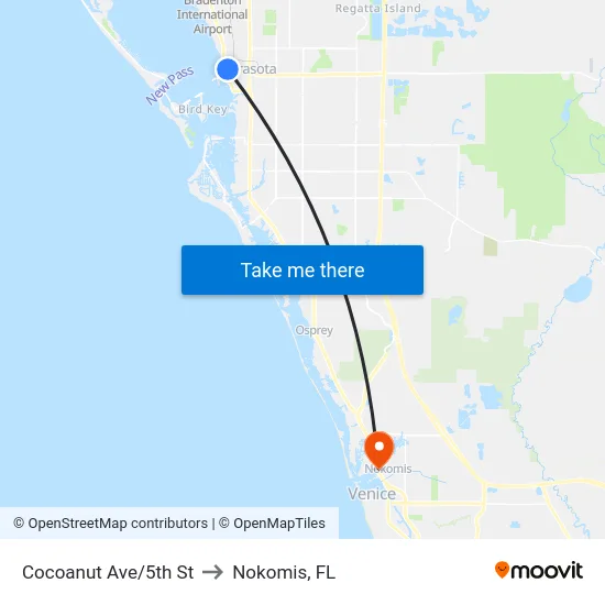 Cocoanut Ave/5th St to Nokomis, FL map