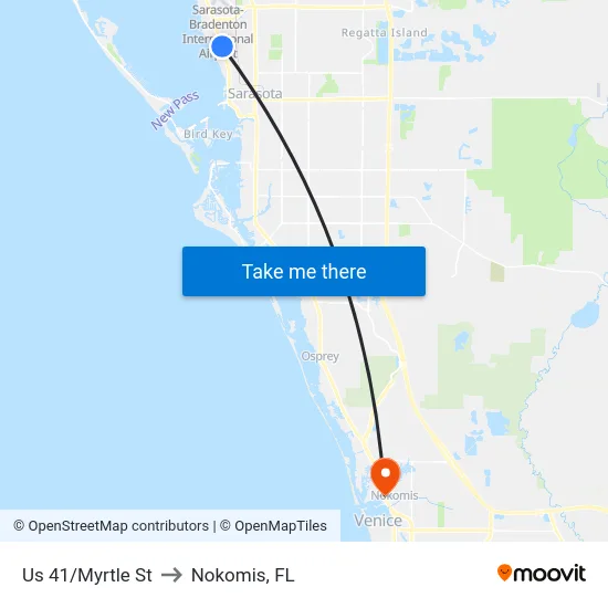 Us 41/Myrtle St to Nokomis, FL map
