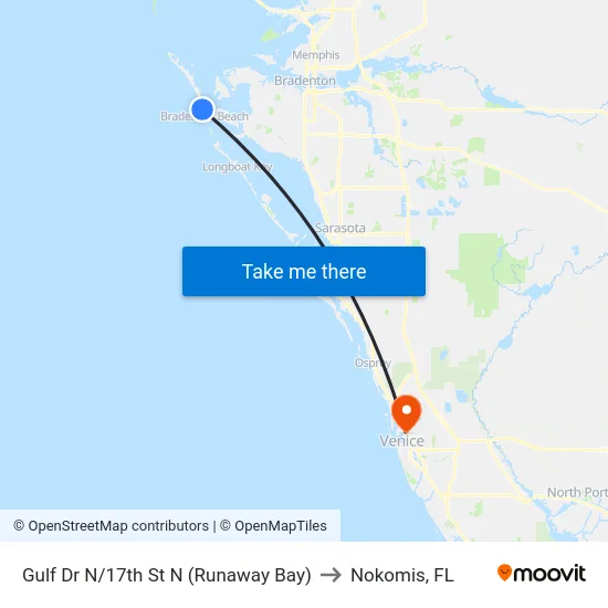 Gulf Dr N/17th St N (Runaway Bay) to Nokomis, FL map