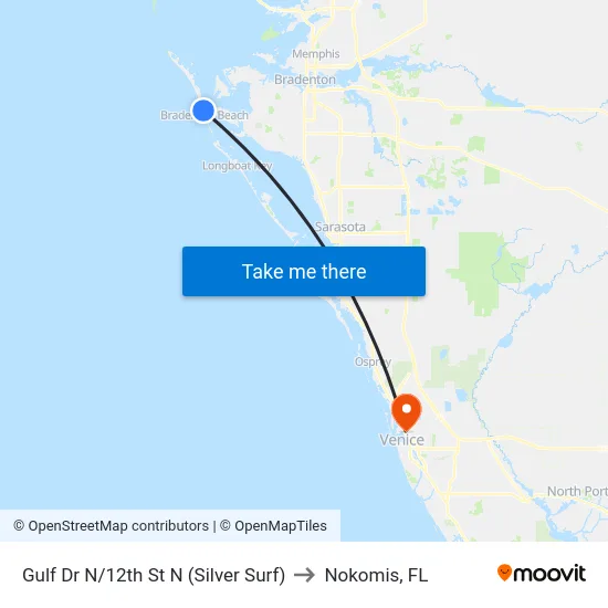 Gulf Dr N/12th St N (Silver Surf) to Nokomis, FL map