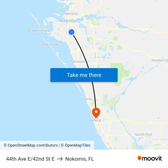 44th Ave E/42nd St E to Nokomis, FL map
