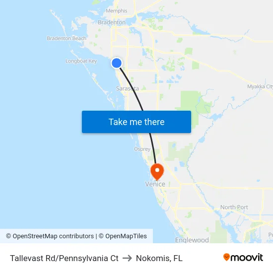 Tallevast Rd/Pennsylvania Ct to Nokomis, FL map